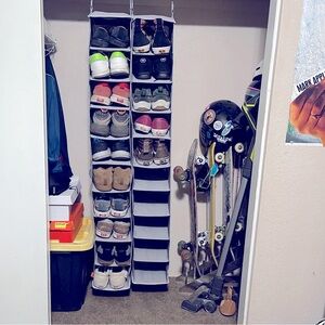 Hanging Shoe Organizer - including all these gently used size 10.5 shoes